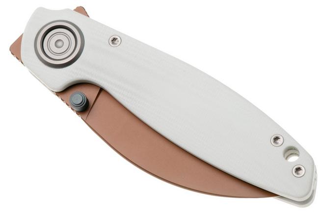 Afbeelding voor Vosteed Shilin Cutter A2808 Copper Dune PVD 154CM, White G10, zakmes, Yue Dong design