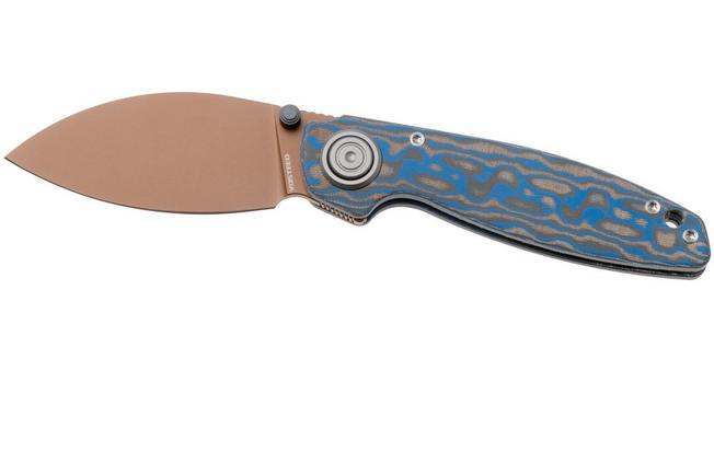 Afbeelding voor Vosteed Shilin Cutter A2811 Copper Dune PVD 154CM, Blue Ocean Micarta, zakmes, Yue Dong design