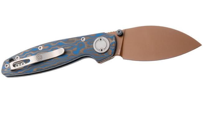 Afbeelding voor Vosteed Shilin Cutter A2811 Copper Dune PVD 154CM, Blue Ocean Micarta, zakmes, Yue Dong design