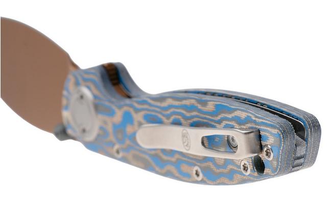 Afbeelding voor Vosteed Shilin Cutter A2811 Copper Dune PVD 154CM, Blue Ocean Micarta, zakmes, Yue Dong design