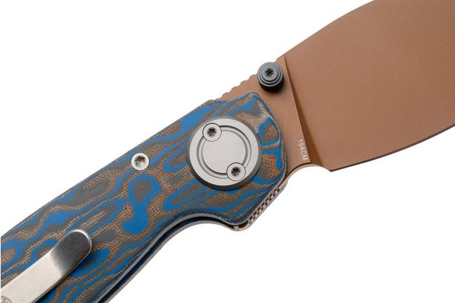 Afbeelding voor Vosteed Shilin Cutter A2811 Copper Dune PVD 154CM, Blue Ocean Micarta, zakmes, Yue Dong design