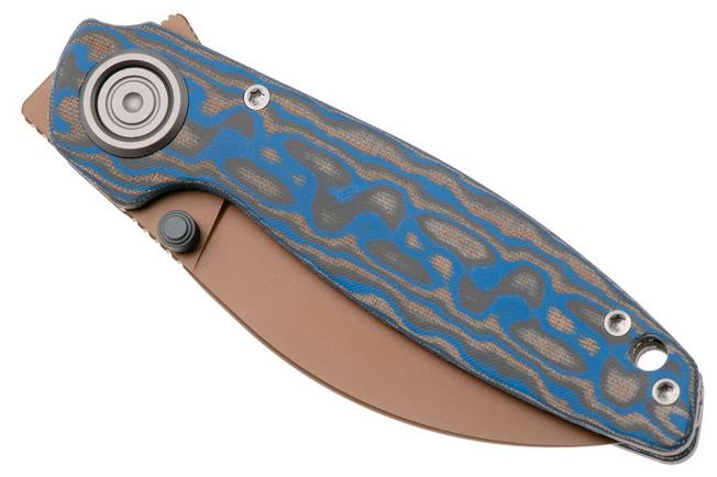 Afbeelding voor Vosteed Shilin Cutter A2811 Copper Dune PVD 154CM, Blue Ocean Micarta, zakmes, Yue Dong design