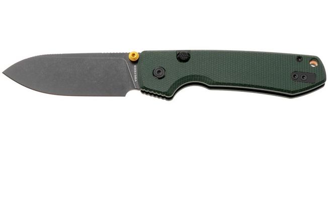 Afbeelding voor Vosteed Raccoon A2901 Blackwashed 14C28N, Green Micarta, zakmes, Yue Dong design