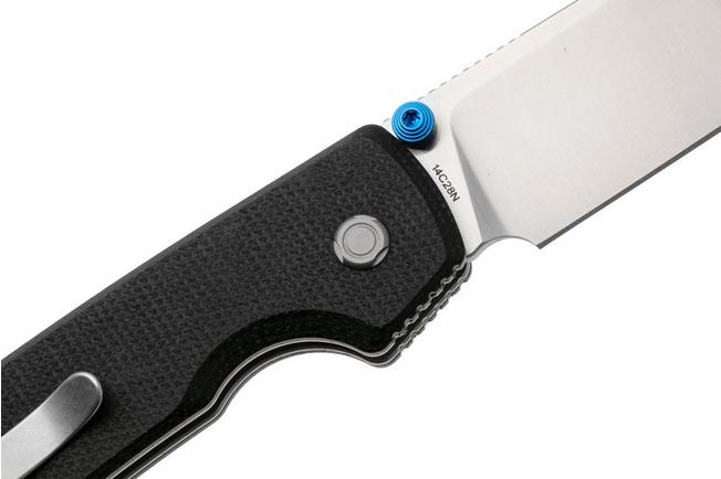 Afbeelding voor Vosteed Raccoon A2903 Satin 14C28N, Black Micarta, zakmes, Yue Dong design