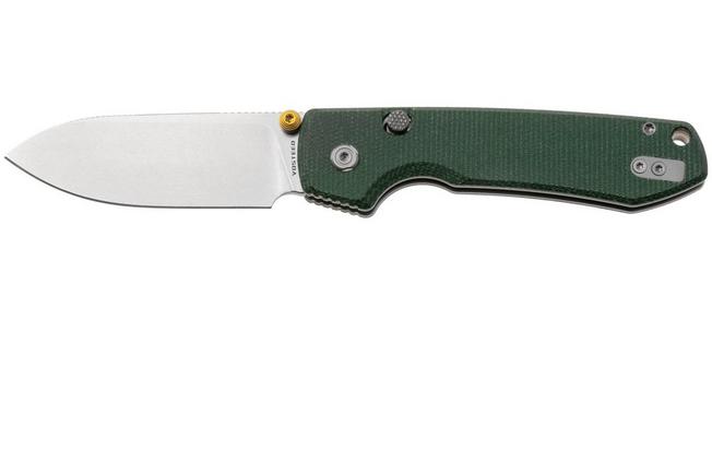 Afbeelding voor Vosteed Raccoon A2904 Stonewashed 14C28N, Green Micarta, zakmes, Yue Dong design