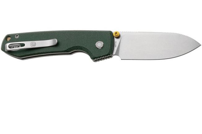 Afbeelding voor Vosteed Raccoon A2904 Stonewashed 14C28N, Green Micarta, zakmes, Yue Dong design