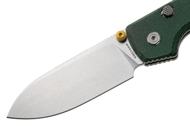 Afbeelding voor Vosteed Raccoon A2904 Stonewashed 14C28N, Green Micarta, zakmes, Yue Dong design