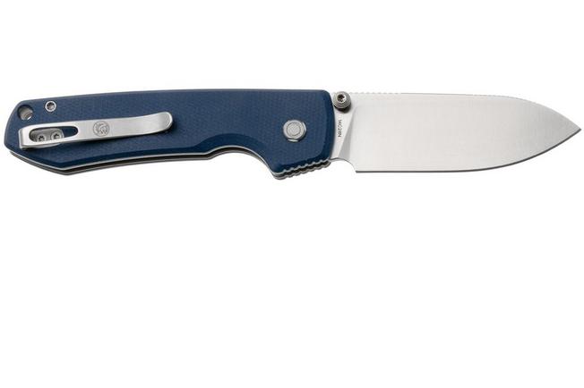 Afbeelding voor Vosteed Raccoon A2905 Satin 14C28N, Blue Micarta, zakmes, Yue Dong design