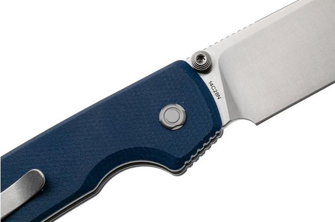 Afbeelding voor Vosteed Raccoon A2905 Satin 14C28N, Blue Micarta, zakmes, Yue Dong design