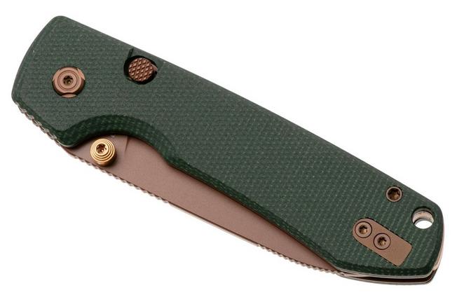 Afbeelding voor Vosteed Raccoon A2907 Copper Dune PVD 14C28N, Green Micarta, zakmes, Yue Dong design
