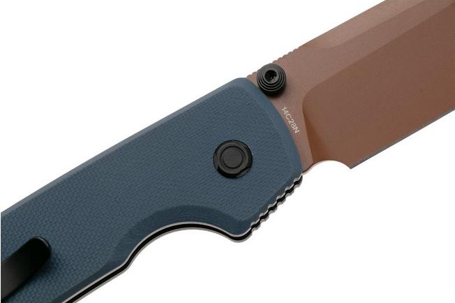 Afbeelding voor Vosteed Raccoon A2909 Cooper Dune PVD 14C28N, Dark Blue G10, zakmes, Yue Dong design