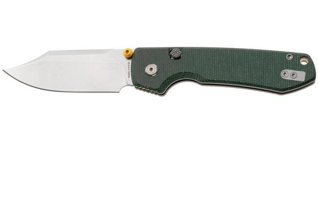 Afbeelding voor Vosteed Raccoon A2911 Stonewashed 14C28N, Green Micarta, zakmes, Yue Dong design