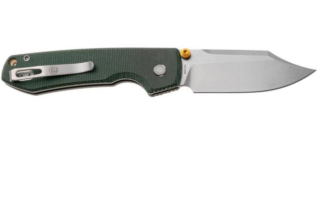 Afbeelding voor Vosteed Raccoon A2911 Stonewashed 14C28N, Green Micarta, zakmes, Yue Dong design