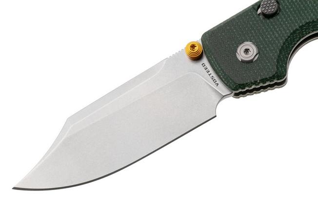 Afbeelding voor Vosteed Raccoon A2911 Stonewashed 14C28N, Green Micarta, zakmes, Yue Dong design