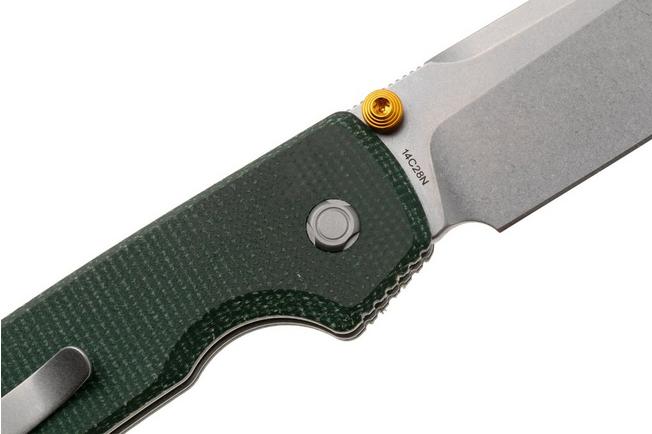 Afbeelding voor Vosteed Raccoon A2911 Stonewashed 14C28N, Green Micarta, zakmes, Yue Dong design