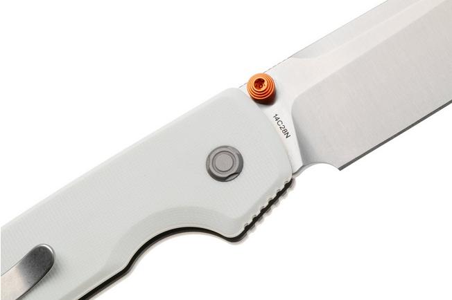 Afbeelding voor Vosteed Raccoon A2912 Satin 14C28N, White G10, zakmes, Yue Dong design