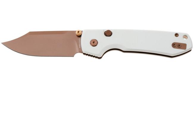 Afbeelding voor Vosteed Raccoon A2925 Copper Dune PVD, White G10, zakmes, Yue Dong design