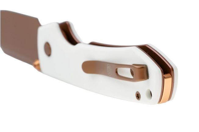 Afbeelding voor Vosteed Raccoon A2925 Copper Dune PVD, White G10, zakmes, Yue Dong design