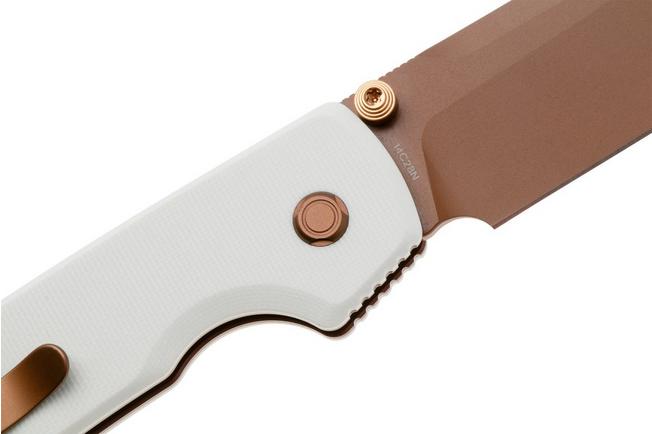 Afbeelding voor Vosteed Raccoon A2925 Copper Dune PVD, White G10, zakmes, Yue Dong design
