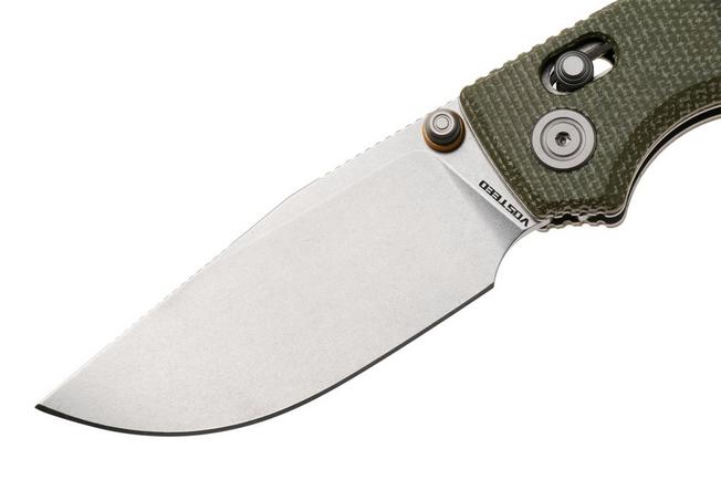 Afbeelding voor Vosteed Porcupine ModSwap A3104 Stonewashed 154CM, Green Micarta, zakmes, Yue Dong design