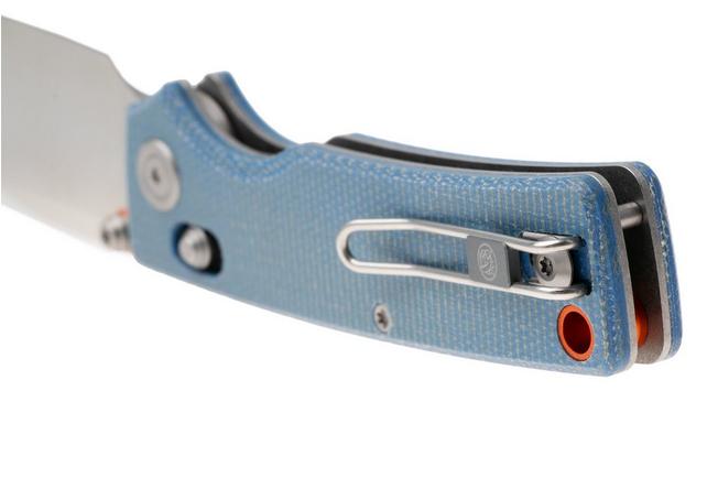 Afbeelding voor Vosteed Porcupine ModSwap A3105 Satin 154CM, Blue Micarta, zakmes, Yue Dong design