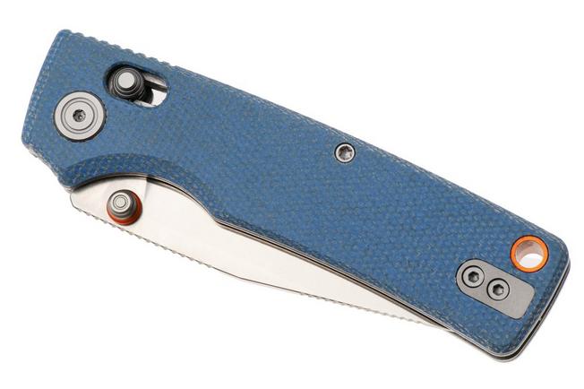 Afbeelding voor Vosteed Porcupine ModSwap A3105 Satin 154CM, Blue Micarta, zakmes, Yue Dong design