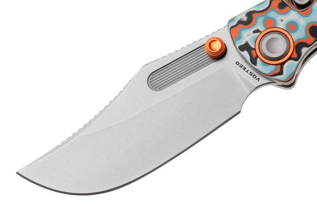 Afbeelding voor Vosteed Naga A3907 Stonewashed S35VN, Bamboo Micarta Coral Orbit, zakmes