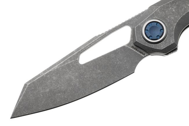 Afbeelding voor Vosteed Thunderbeast A4302 Stonewashed M390, Dim Gray Titanium, zakmes, Yue Dong design