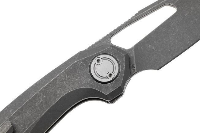 Afbeelding voor Vosteed Thunderbeast A4302 Stonewashed M390, Dim Gray Titanium, zakmes, Yue Dong design