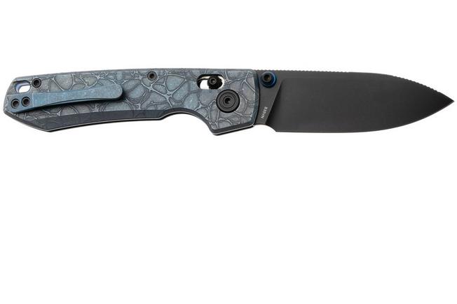 Afbeelding voor Vosteed Raccoon TiSlim A4510, Black Stonewash S35VN, Blue Titanium zakmes, Yue Dong design
