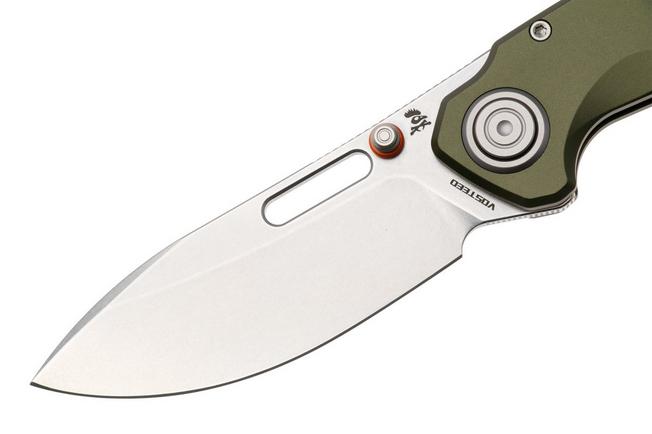 Afbeelding voor Vosteed Zander A4602, Stonewash S35VN, Olive Green Aluminium zakmes, Kornel Kiss design