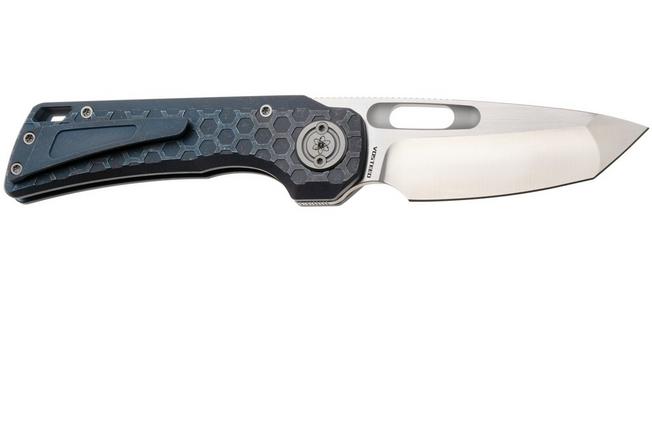 Afbeelding voor Vosteed Nymble A4703 Satin Bead Blast Elmax, Blue Titanium, zakmes, John Rusk design