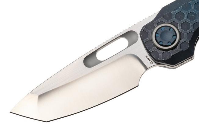 Afbeelding voor Vosteed Nymble A4703 Satin Bead Blast Elmax, Blue Titanium, zakmes, John Rusk design