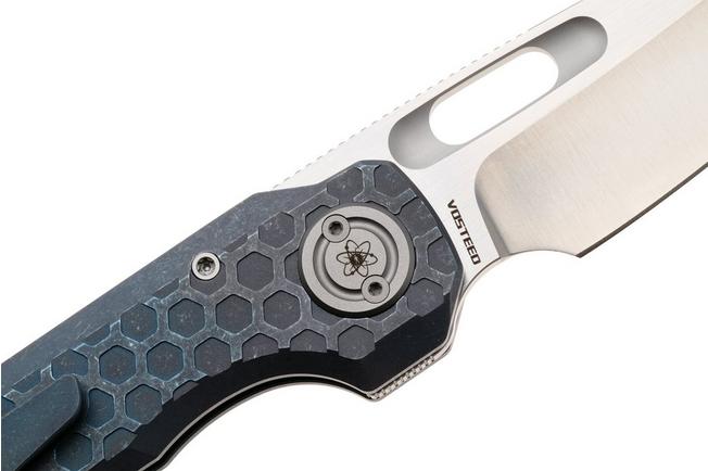 Afbeelding voor Vosteed Nymble A4703 Satin Bead Blast Elmax, Blue Titanium, zakmes, John Rusk design