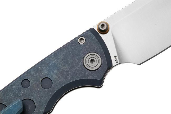 Afbeelding voor Vosteed Porcupine TiSlim A4806 Satin S90V, Blue Titanium, zakmes, Yue Dong design