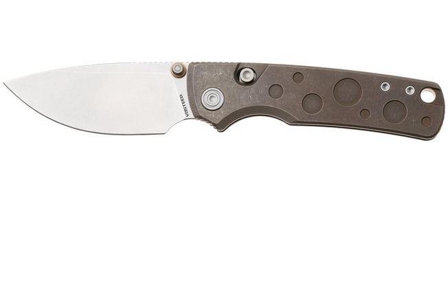 Afbeelding voor Vosteed Porcupine TiSlim A4807 Stonewashed S90V, Antique Brass Titanium, zakmes, Yue Dong design