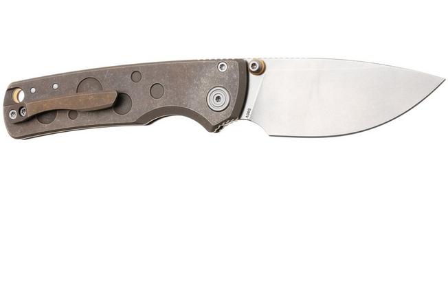 Afbeelding voor Vosteed Porcupine TiSlim A4807 Stonewashed S90V, Antique Brass Titanium, zakmes, Yue Dong design