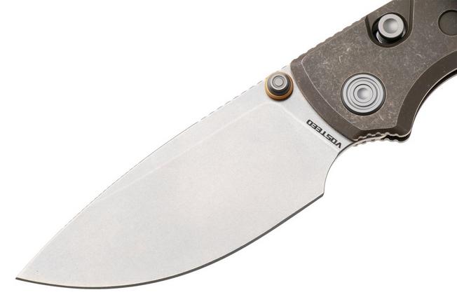 Afbeelding voor Vosteed Porcupine TiSlim A4807 Stonewashed S90V, Antique Brass Titanium, zakmes, Yue Dong design