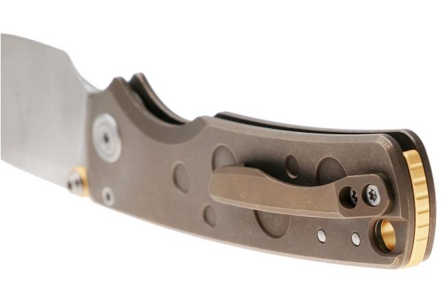 Afbeelding voor Vosteed Porcupine TiSlim A4807 Stonewashed S90V, Antique Brass Titanium, zakmes, Yue Dong design