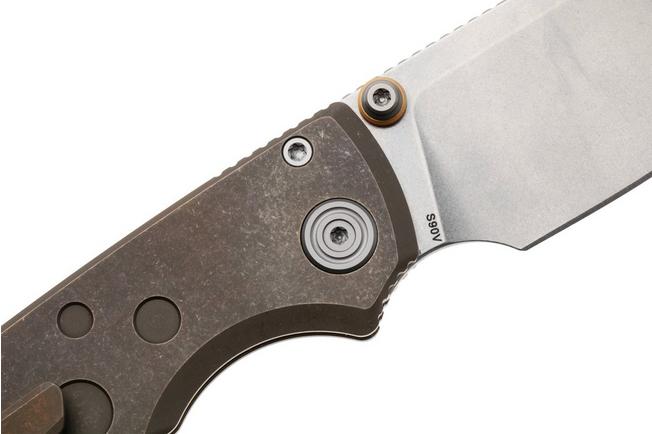 Afbeelding voor Vosteed Porcupine TiSlim A4807 Stonewashed S90V, Antique Brass Titanium, zakmes, Yue Dong design