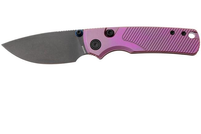 Afbeelding voor Vosteed Porcupine TiSlim A4812 Blackwashed 154CM, Rebecca Purple Titanium, zakmes, Yue Dong design