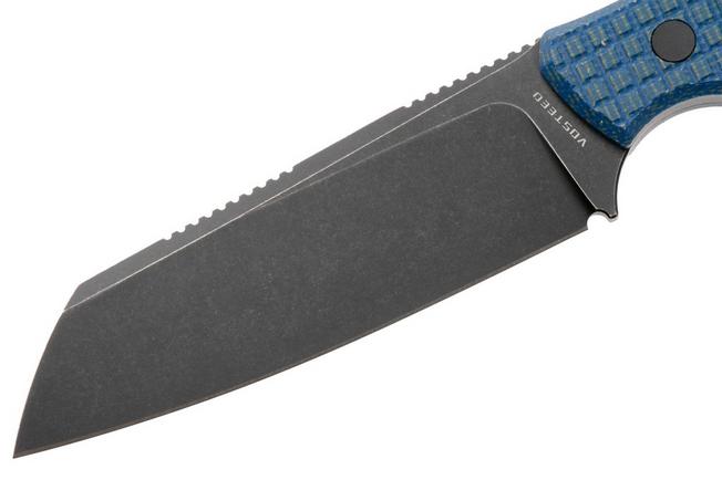 Afbeelding voor Vosteed Mink XL 399 D0104 Blackwashed Nitro-V, Blue Micarta, vaststaand mes, Yue Dong design