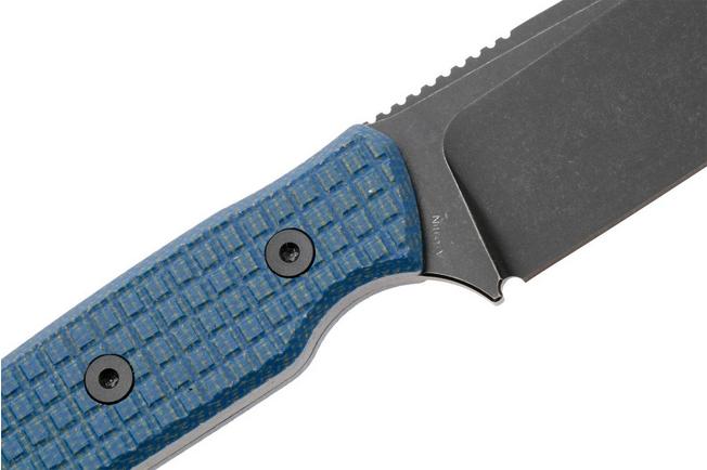 Afbeelding voor Vosteed Mink XL 399 D0104 Blackwashed Nitro-V, Blue Micarta, vaststaand mes, Yue Dong design