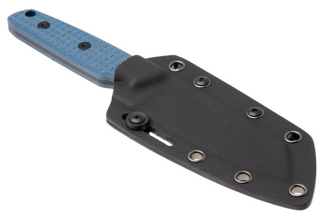 Afbeelding voor Vosteed Mink XL 399 D0104 Blackwashed Nitro-V, Blue Micarta, vaststaand mes, Yue Dong design