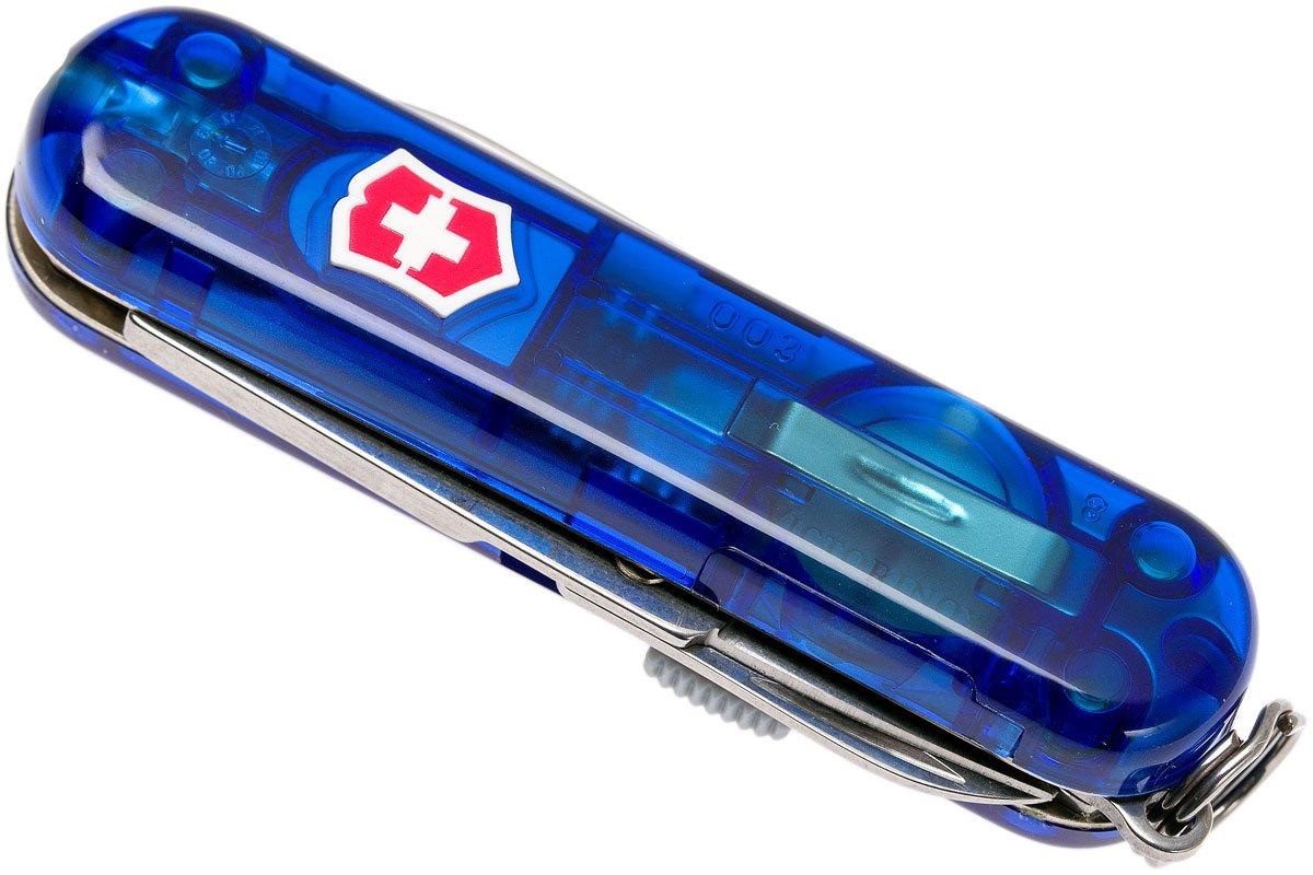 Navaja Victorinox mini 7 usos Swiss Lite con linterna azul transparente -  Ganivetería Roca