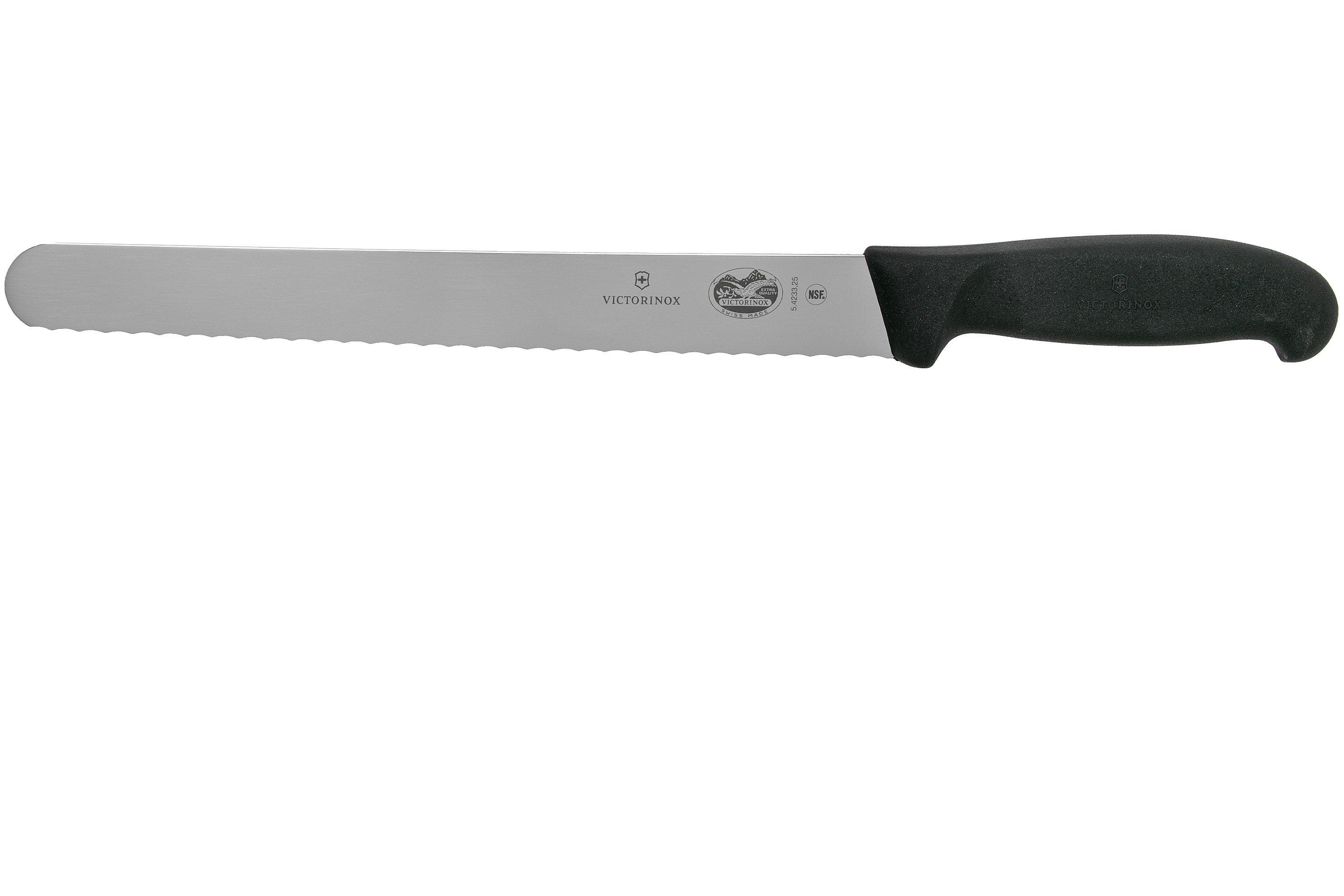 Victorinox 5.2003.25 Couteau éminceur/cuisine, lame 25 cm inox, manche  fibrox noir.