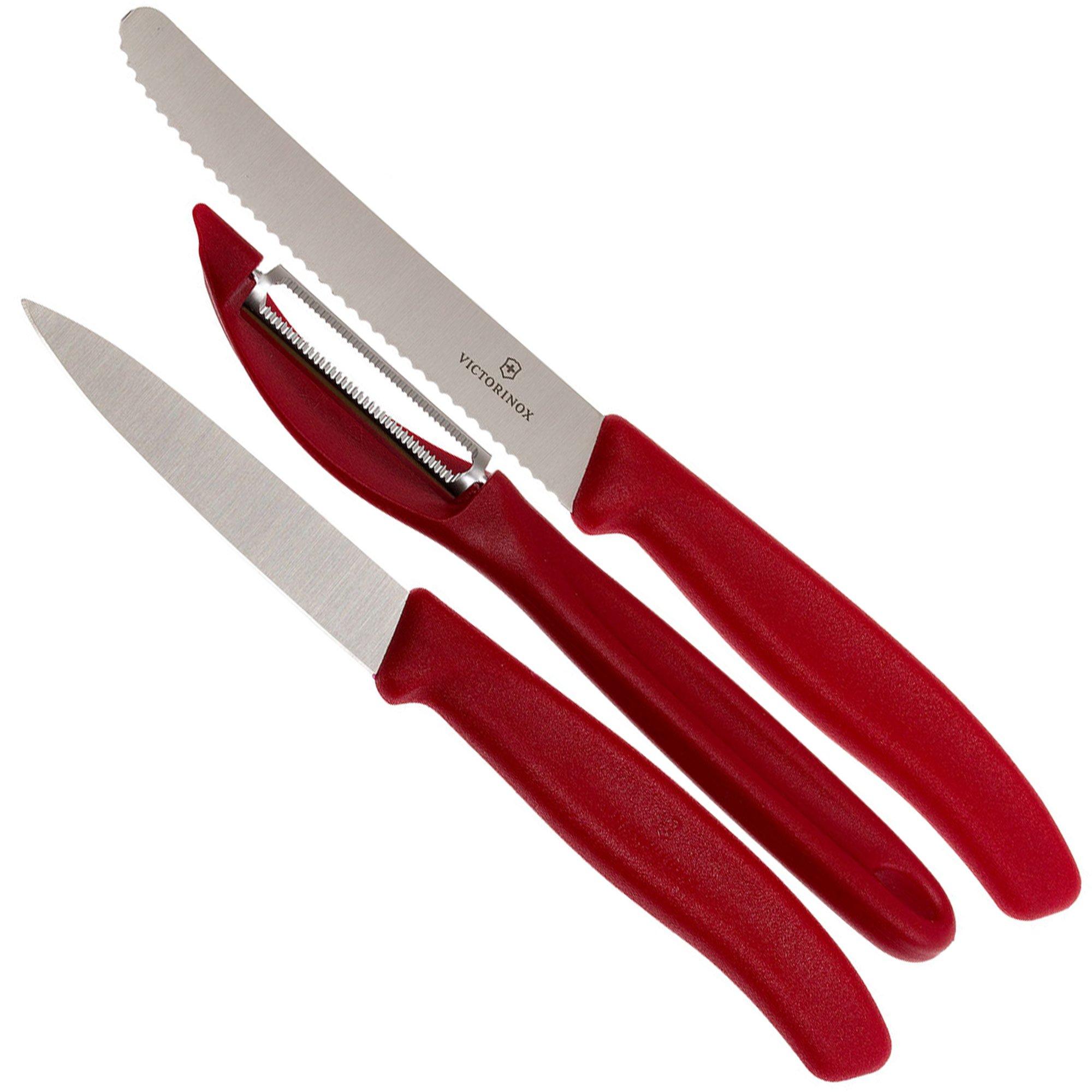 Victorinox SwissClassic vegetable knives in red, set of 3,