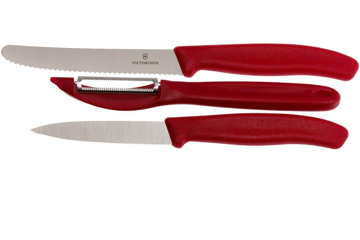 Victorinox Swiss Classic Victorinox Set 3 Couteaux Légumes Avec éplucheur - Lames Extra Tranchantes - Manche Rouge Ergonomique - Fabriqué En Suisse Eplucheur Tomate