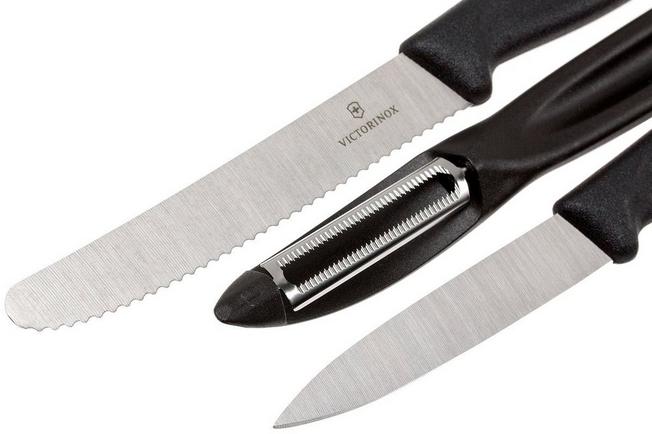 Victorinox Swiss Classic Set con pelador, 3 cuchillos de pelar, juego de 3,  negro, 6.7113.31