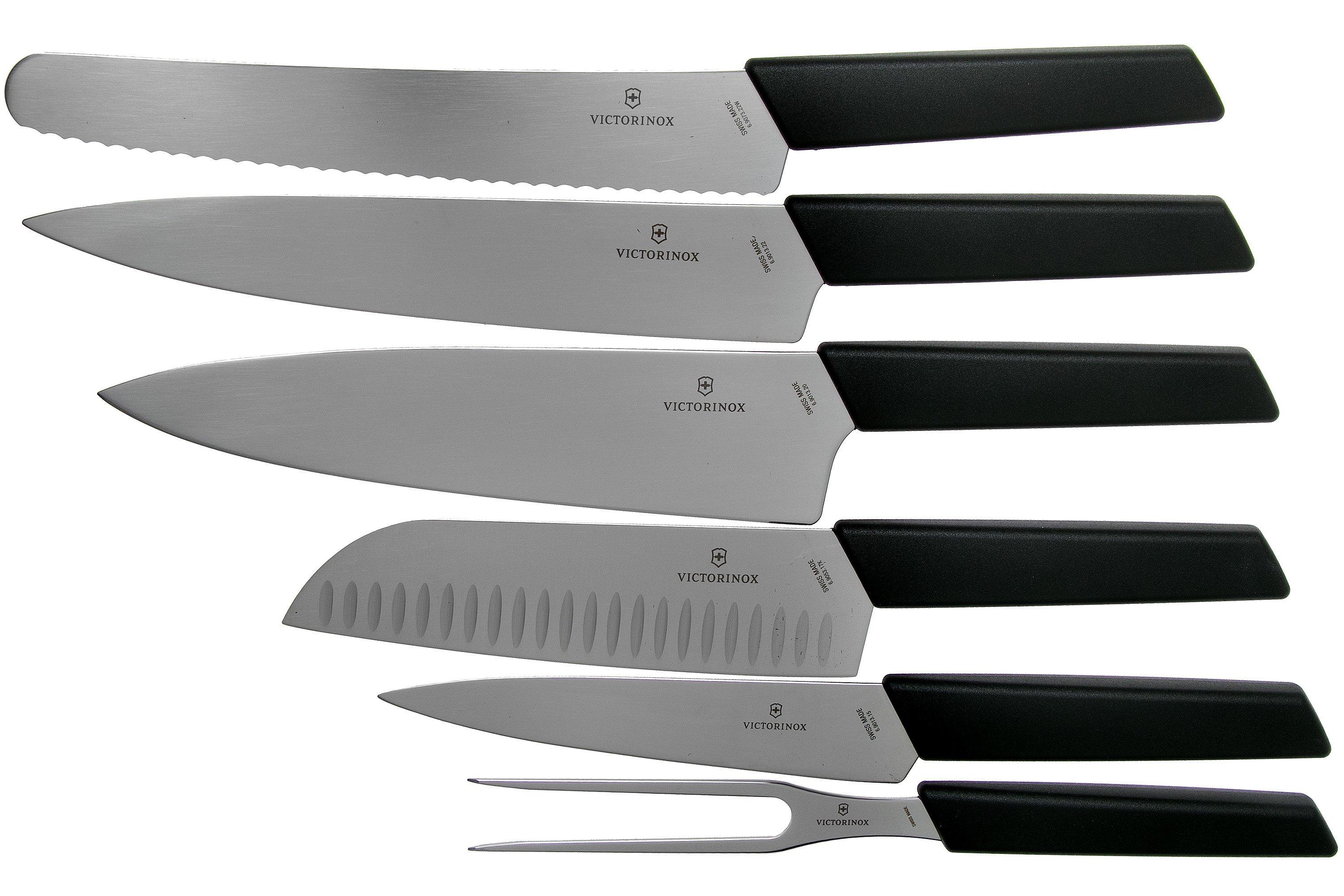 Victorinox Swiss Modern set de 6 couteaux de cuisine avec bloc, noir,  6.7186.63